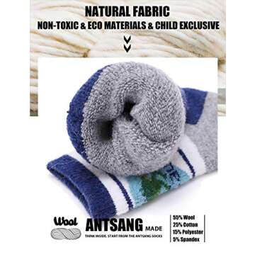 ANTSANG Kids Merino Wool Hiking Socks Toddlers Boys Girls Winter Warm Thick Thermal Crew Boot Heavy ...