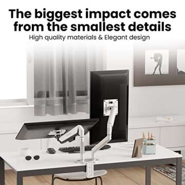 EVEO Premium Dual Monitor Mount 14"-35” Dual Monitor Arm VESA Bracket Adjustable Height Gas Spring Dual Monitor Stand, Screen Full Motion Dual Monitor Arm-Computer Monitor Stand for 2 Screens - White