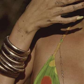 BONJOULRY 14K Gold Bangle Bracelets Set for Women Men Stretchy Link Chain Bracelet Flexible Wide Wri...