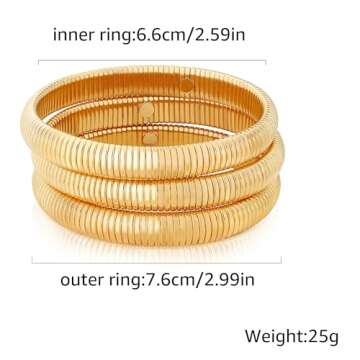 BONJOULRY 14K Gold Bangle Bracelets Set for Women Men Stretchy Link Chain Bracelet Flexible Wide Wristband Bangle Bracelets Omeg Chain Bracelet Set of 3 10MM Each