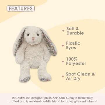 MON AMI Faith French Bunny Stuffed Animal – 12” Cream, Soft & Cuddly, Huggable Rabbit Plush Toy for Kids of All Ages, Nursery Décor