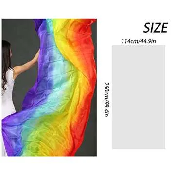 KIKIGOAL Women's 100% Silk Belly Dance Veils and Hand Scarves Gradual Colors 1.14x2.5m/98"x45" (Flower red)