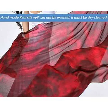 KIKIGOAL Women's 100% Silk Belly Dance Veils and Hand Scarves Gradual Colors 1.14x2.5m/98"x45" (Flower red)