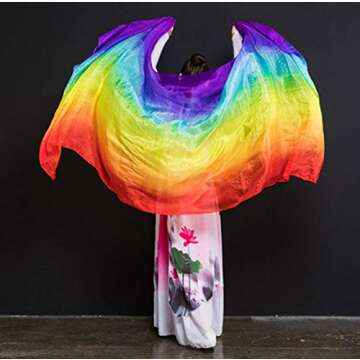 KIKIGOAL Women's 100% Silk Belly Dance Veils and Hand Scarves Gradual Colors 1.14x2.5m/98"x45" (Flower red)