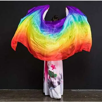 KIKIGOAL Women's 100% Silk Belly Dance Veils and Hand Scarves Gradual Colors 1.14x2.5m/98"x45" (Flower red)