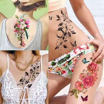 TASROI Flower Temporary Tattoos for Women - 18 Sheets
