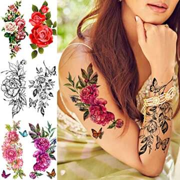 TASROI Flower Temporary Tattoos for Women - 18 Sheets