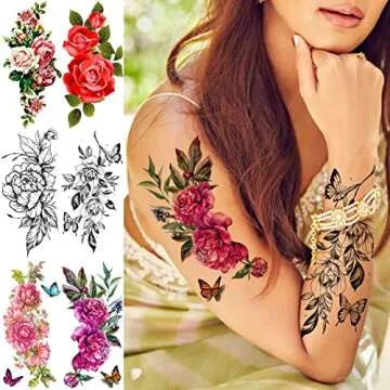TASROI Flower Temporary Tattoos for Women - 18 Sheets