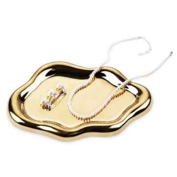 Lemonadeus Jewelry Dish Trinket Tray Modern Cloud-Shaped Ceramic Silver Jewelry Tray Chunky Plates Cute Things Vanity Aesthetic Room Decor Mother's Day Birthday for Women (Gold)