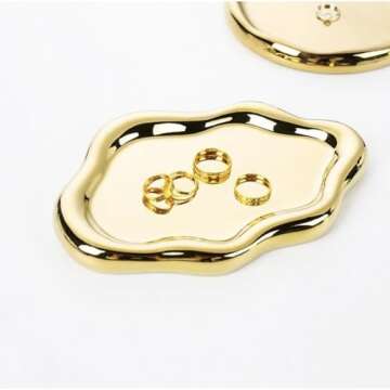 Lemonadeus Jewelry Dish Trinket Tray Modern Cloud-Shaped Ceramic Silver Jewelry Tray Chunky Plates Cute Things Vanity Aesthetic Room Decor Mother's Day Birthday for Women (Gold)