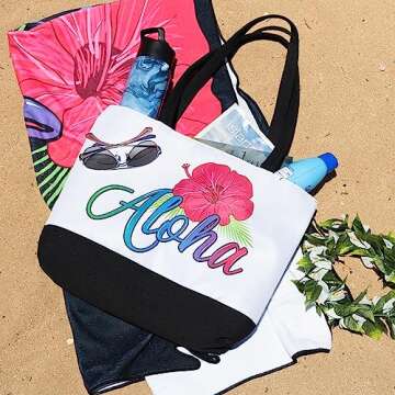 Aloha Designs Large Aloha Beach Tote - Perfect for Beach, Gym & Travel