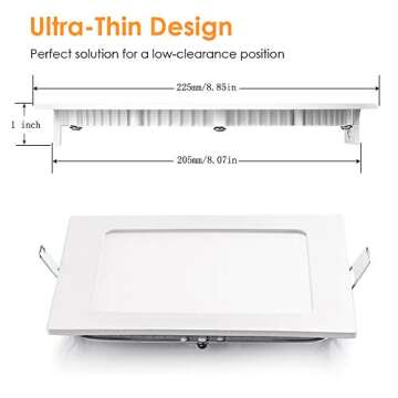 SAYHON 8 inch Ultra-Thin Square Recessed Lighting with Junction Box,18W 6000K White,Low Profile Ceil...
