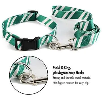 Coomour 2PCS Halloween Dog Collar Pet Wizard School Printing Adjustable Collars with Cute Cat Leash for Pets Dogs Small Medium Large (Green,Small)