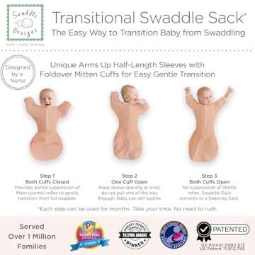 SwaddleDesigns Transitional Swaddle Sack With Arms Up Half-Length Sleeves and Mitten Cuffs, Heathered Peach Blush with Polka Dot Trim, Medium, 3-6 Mo, 14-21 lbs (Better Sleep, Easy Swaddle Transition)