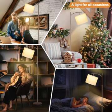 60" Floor Lamps for Living Room with 3 Color Temperatures, Adjustable White Shade with Brown Pole, Tall Lamps for Living Room Bedroom Office Classroom Dorm Room, 9W Bulb Included