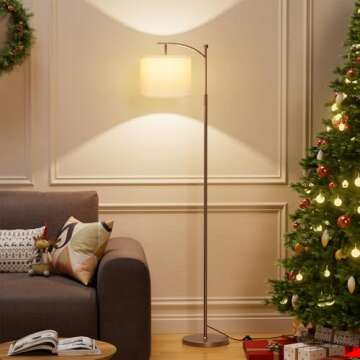 60" Floor Lamps for Living Room with 3 Color Temperatures, Adjustable White Shade with Brown Pole, Tall Lamps for Living Room Bedroom Office Classroom Dorm Room, 9W Bulb Included