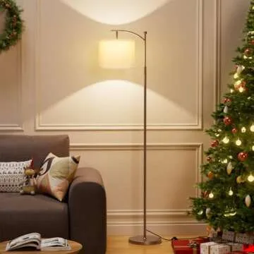 60" Floor Lamps for Living Room with 3 Color Temperatures, Adjustable White Shade with Brown Pole, Tall Lamps for Living Room Bedroom Office Classroom Dorm Room, 9W Bulb Included