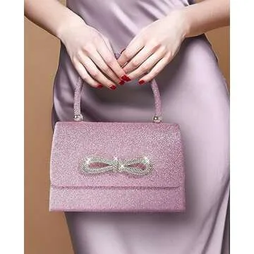 Trisapu Womens Evening Bag Sparkly Bow Clutch Purse Wedding Party Purses Glitter Rhinestone Cocktail...