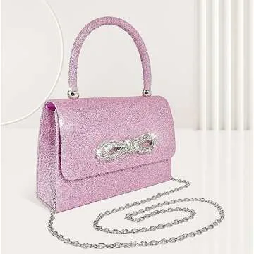 Trisapu Womens Evening Bag Sparkly Bow Clutch Purse Wedding Party Purses Glitter Rhinestone Cocktail Prom Handbags Pink