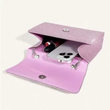 Trisapu Womens Evening Bag Sparkly Bow Clutch Purse Wedding Party Purses Glitter Rhinestone Cocktail Prom Handbags Pink