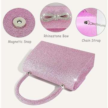 Trisapu Womens Evening Bag Sparkly Bow Clutch Purse Wedding Party Purses Glitter Rhinestone Cocktail Prom Handbags Pink