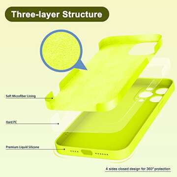 ANDATE Compatible with iPhone 13 Pro Max Case Fluorescent Yellow, Full Body Liquld Silicone Case Protective Phone Cover Case with Microfiber Lining for iPhone 13 Pro Max 6.7 Inch (Fluorescent)