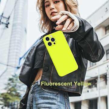 ANDATE Compatible with iPhone 13 Pro Max Case Fluorescent Yellow, Full Body Liquld Silicone Case Protective Phone Cover Case with Microfiber Lining for iPhone 13 Pro Max 6.7 Inch (Fluorescent)