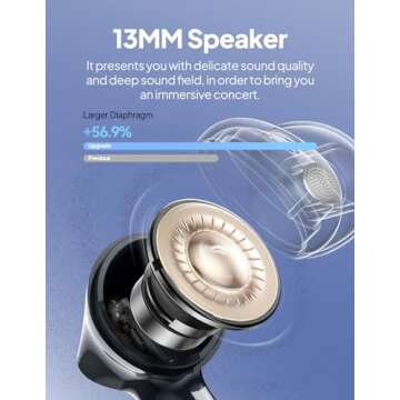 Wireless Earbuds Bluetooth V5.3 Headphones 50H Playback Deep Bass Stereo Ear Buds with LED Power Dis...