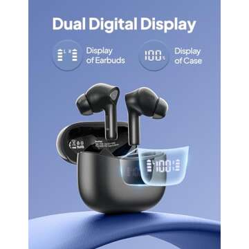 Wireless Earbuds Bluetooth V5.3 Headphones 50H Playback Deep Bass Stereo Ear Buds with LED Power Display Charging Case IPX7 Waterproof Earphones with Mic Headset for Laptop Pad Android/iOS Phones