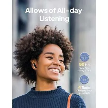 Wireless Earbuds Bluetooth V5.3 Headphones 50H Playback Deep Bass Stereo Ear Buds with LED Power Display Charging Case IPX7 Waterproof Earphones with Mic Headset for Laptop Pad Android/iOS Phones