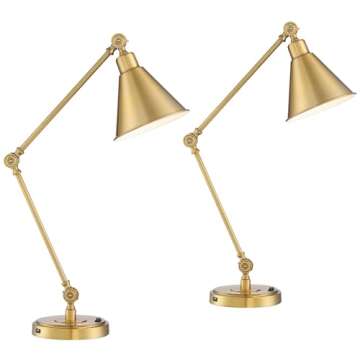 360 Lighting Wray 26 3/4" Tall Modern Desk Lamps Set of 2 USB Port Adjustable Warm Antique Gold Fini...