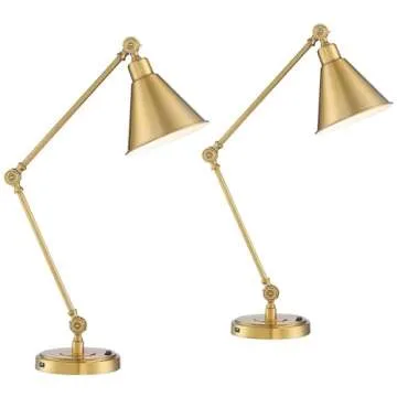 360 Lighting Wray 26 3/4" Tall Modern Desk Lamps Set of 2 USB Port Adjustable Warm Antique Gold Fini...