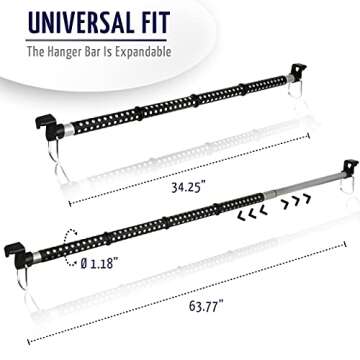 ZONETECH Car Expandable Clothes Hanger Bar - Premium Quality Classic Black Heavy Duty Retractable Ve...