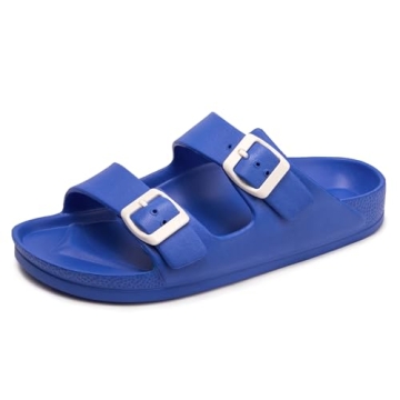FUNKYMONKEY Women's Comfort Slides Double Buckle Adjustable EVA Flat Sandals (8 M US, Royal Blue)