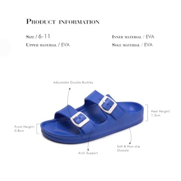 FUNKYMONKEY Women's Comfort Slides Double Buckle Adjustable EVA Flat Sandals (8 M US, Royal Blue)