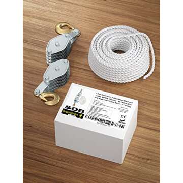 Block and Tackle Pulley System for Lifting Objects - SoB 4000LB Breaking Strength with 65 Feet of 3/...