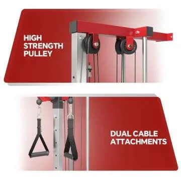 SPART Wall Mount Cable Station, LAT Pull Down and LAT Row LAT Tower Cable Corssover Machine with 17 Heights Adjustable Dual Pulley System High and Low Cable Machine, Home Gym Cable Crossover, Red