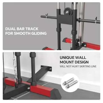 SPART Wall Mount Cable Station, LAT Pull Down and LAT Row LAT Tower Cable Corssover Machine with 17 Heights Adjustable Dual Pulley System High and Low Cable Machine, Home Gym Cable Crossover, Red