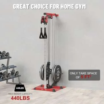 SPART Wall Mount Cable Station, LAT Pull Down and LAT Row LAT Tower Cable Corssover Machine with 17 Heights Adjustable Dual Pulley System High and Low Cable Machine, Home Gym Cable Crossover, Red