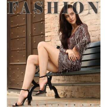 Ankis Black Heels for Women - Open Toe Ankle Strap Chunky High Heel Pump Sandals Party Wedding Strappy Buckle Sandals Standard Size 4 Inches Tall Thick Heel Design