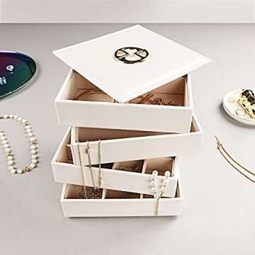 Frebeauty Earring Organizer Tray - Jewelry Accessary Storage Box - 32 Slot Jewelry organizer box 4 Stackable Trays with Lid Storage Display Case for Dresser and Drawer (White)