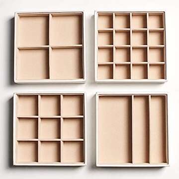 Frebeauty Earring Organizer Tray - Jewelry Accessary Storage Box - 32 Slot Jewelry organizer box 4 Stackable Trays with Lid Storage Display Case for Dresser and Drawer (White)