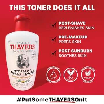Thayers Milky Hydrating Face Toner with Snow Mushroom, Hyaluronic Acid and Elderflower, Dermatologist Recommended Gentle Alcohol Free Facial Skincare for Dry and Sensitive Skin, Paraben Free, 3 FL oz