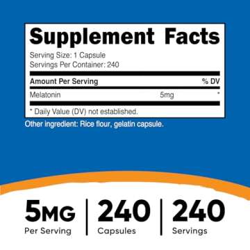 Nutricost Melatonin 5mg, 240 Capsules - Non-GMO and Gluten Free Sleep Support