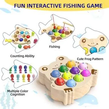 edutree Wooden Magnetic Fishing Game for Toddlers 1-3, Frog Fishing Color Sorting Montessori Sensory...