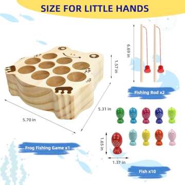 edutree Wooden Magnetic Fishing Game for Toddlers 1-3, Frog Fishing Color Sorting Montessori Sensory Preschool Educational Learning Fine Motor Skills Toys for 3 4 5 Years Old Boys Girls