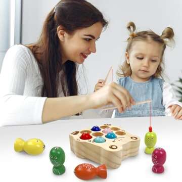 edutree Wooden Magnetic Fishing Game for Toddlers 1-3, Frog Fishing Color Sorting Montessori Sensory Preschool Educational Learning Fine Motor Skills Toys for 3 4 5 Years Old Boys Girls