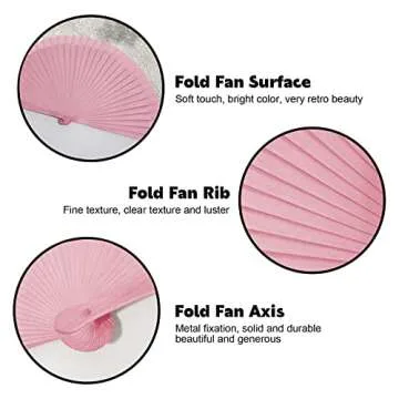 Heyiminy 8.2in Handheld Folding Fan - Foldable, Portable, Stylish - Elegant Folding Hand Fan for Events, Parties, Women's Gatherings | Silk and Wooden Elegance | Abanicos de Mano, Classic Asian Style