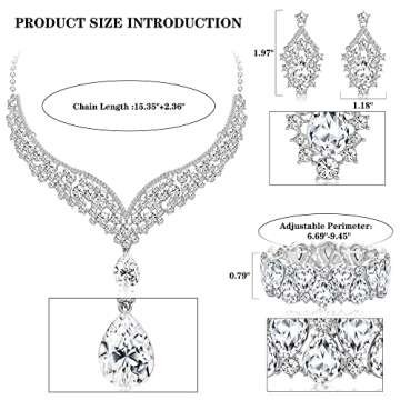 IRONBOX Crystal Wedding Bridal Jewelry Set for Women Prom Sliver Rhinestone Teardrop Necklace Earrin...
