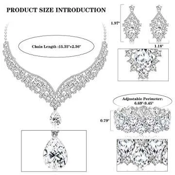 IRONBOX Crystal Wedding Bridal Jewelry Set for Women Prom Sliver Rhinestone Teardrop Necklace Earrin...